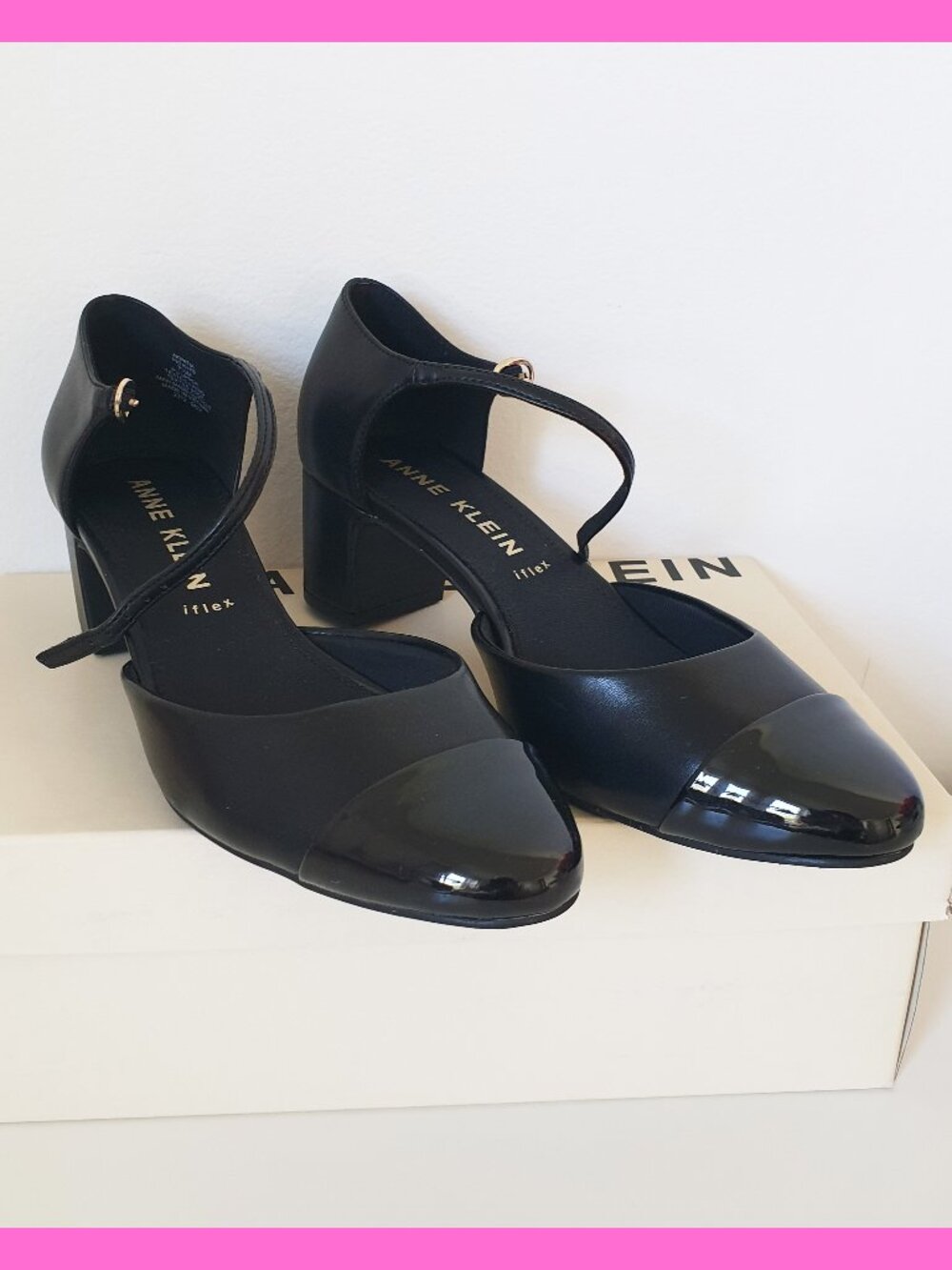 Anne Klein Black Pump Iflex Heel Dress Up Shoes 7.5 Chanel Style Block 2" Heels